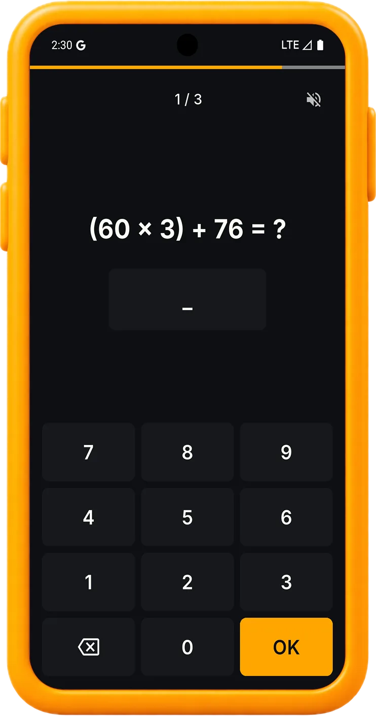 Ultra Alarm Math mission: solve math problems to dismiss the alarm